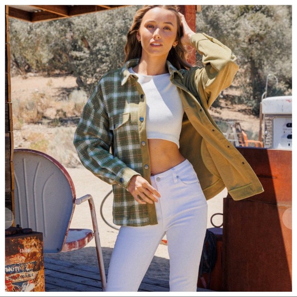 23 Boho Plaid Color Block Twofer Corduroy Shirt Jacket - Picture 4 of 6